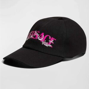 Versace Logo Barocco Baseball Cap Detail Size Cotton Black Pink Retail $550
